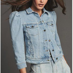 NWT Retrofete Ada Puff Sleeve Denim Jacket Laguna Light Blue Distressed Small